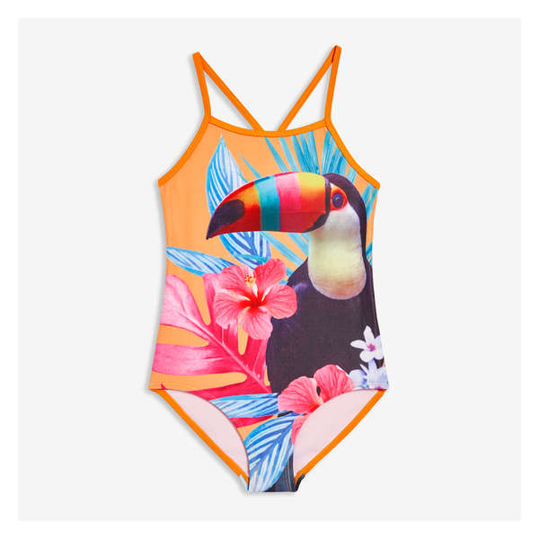 Kid Girls' Strappy Swimsuit - Bright Orange
